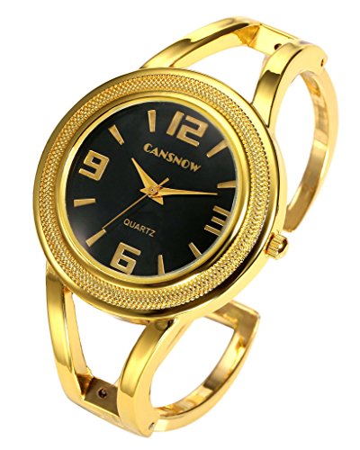 JSDDE Uhren Chic Manschette Spangenuhr Armkette Uhr Analog Armreif Quarzuhr Schwarz Gold