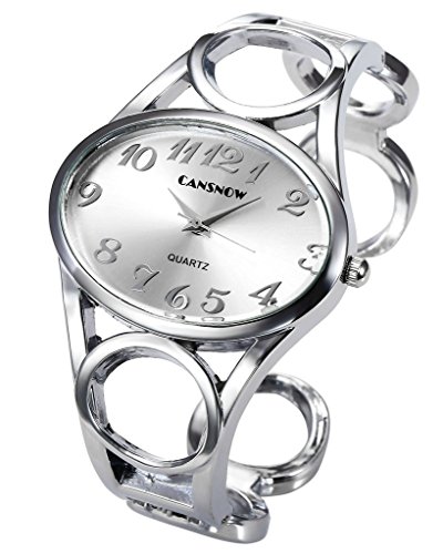JSDDE Uhren Chic Manschette Oval Spangenuhr Frau Analog Quarz Uhr Armbanduhr Silber