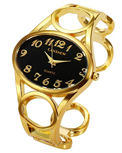 JSDDE Uhren Chic Manschette Oval Spangenuhr Frau Analog Quarz Uhr Armbanduhr Schwarz Gold