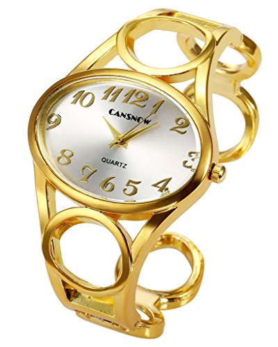 JSDDE Uhren Chic Manschette Oval Spangenuhr Frau Analog Quarz Uhr Armbanduhr Silber Gold