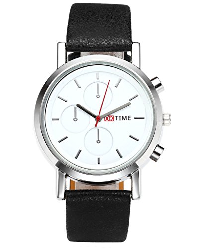 JSDDE Uhren Modisch Einfach Armbanduhr Traveler unecht Chronograph Quarzuhr Matte Kunstleder Band Armbanduhr Schwarz