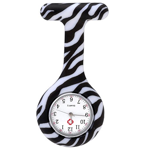 JSDDE Uhren Krankenschwester Brosche FOB Uhr Damen Taschenuhr Analog Quarzuhr aus Silikon Farbe Auswahl Zebra Muster