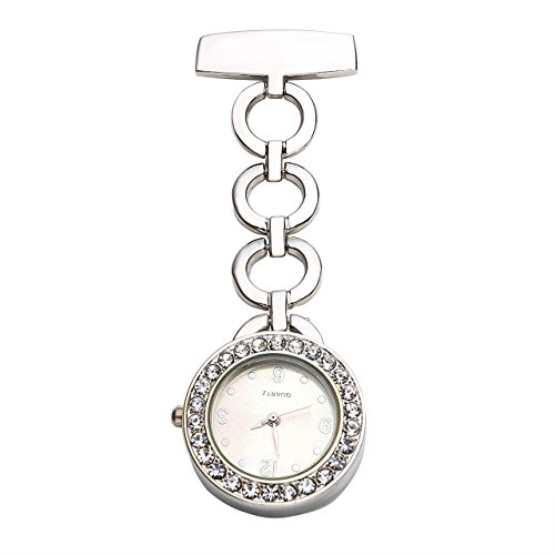 JSDDE Uhren Krankenschwester FOB Uhr 3 Kreise Schwesternuhr mit Strass Taschenuhr Broschenuhr Quarzuhr Silber