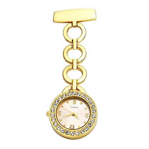JSDDE Uhren Krankenschwester FOB Uhr 3 Kreise Schwesternuhr mit Strass Taschenuhr Broschenuhr Quarzuhr Gold