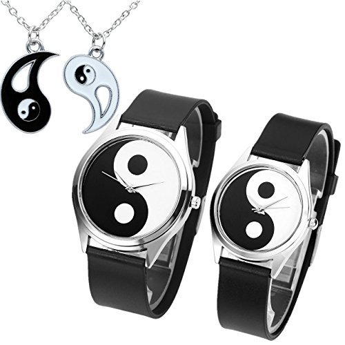 JSDDE Partner Armbanduhr Tai Chi Quarz Uhr Paaruhren Tai Chi Yin und Yang Partner Anhaenger Freundschaftsketten Uhren Set