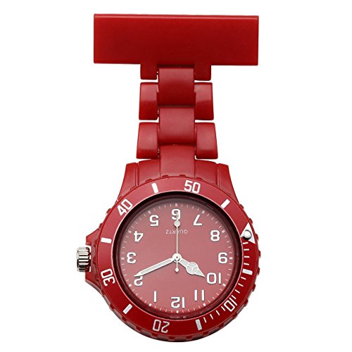 JSDDE Uhren Schwesternuhr Trend Design Silikon Beschichtung Krankenschwesteruhr Taschenuhr Analog Quarzuhr Rot