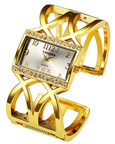 JSDDE Uhren Fashion Quadrat Strass Damen Spangenuhr Armbanduhr Hollow Band Analog Quarzuhr Silber Gold