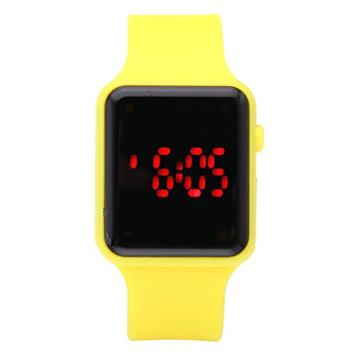 JSDDE Uhren Ultra duenn Silikon Gelee Sportuhr Rot LED Digital Uhr Herren Quarzuhr Sport Uhren Gelb