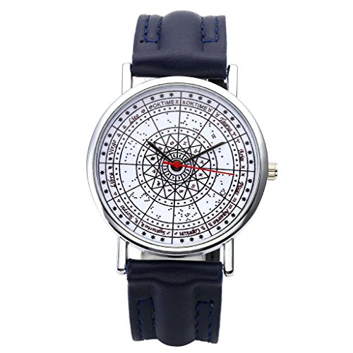 JSDDE Uhren Vintage Schwarz 12 Sternbild Kompass Armbanduhr Leder Armband Analog Quarz Uhr Dunkelblau