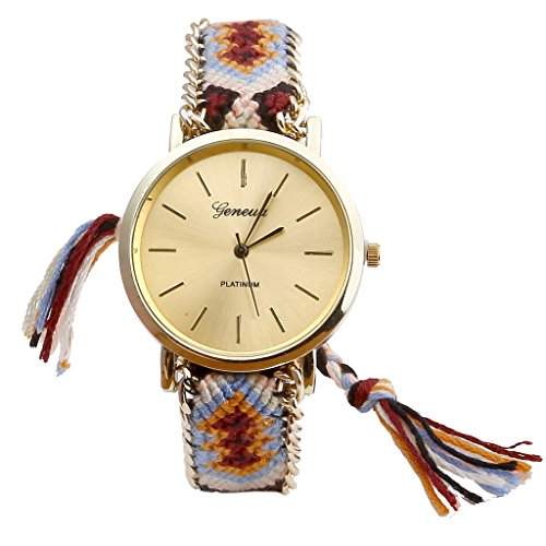 JSDDE Uhren,Genf Platinum Damen Ethnisch Blogger Hipster Vintage Uhr Braid Seil Band Analog Quarzuhr,Orange+Schwarz