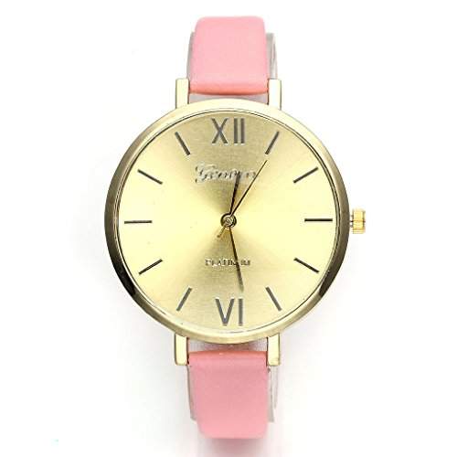 JSDDE Uhren,Genf Elegante Damen-Armbanduhr XS Slim PU Lederarmband Ladies Dress Analog Quarzuhr Minimalismus Damenuhr,Pink
