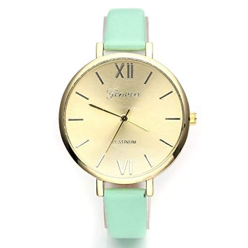 JSDDE Uhren,Genf Elegante Damen-Armbanduhr XS Slim PU Lederarmband Ladies Dress Analog Quarzuhr Minimalismus Damenuhr,Gruen