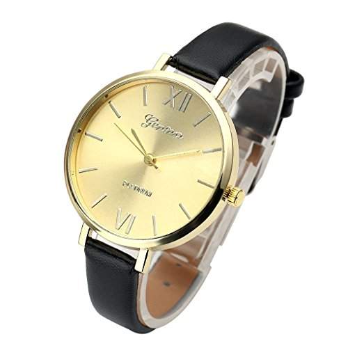 JSDDE Uhren,Genf Elegante Minimalismus Slim Band Damen Armbanduhr XS Leder-Band Ladies Dress Analog QuarzuhrSchwarz