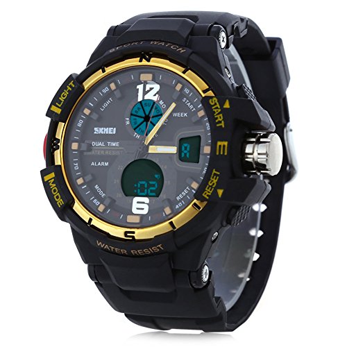 Leopard Shop SKMEI 1148 Herren LED Digital Quarz Sport Armbanduhr Dual Time Tag Alarm Licht Wasser Widerstand Armbanduhr Golden