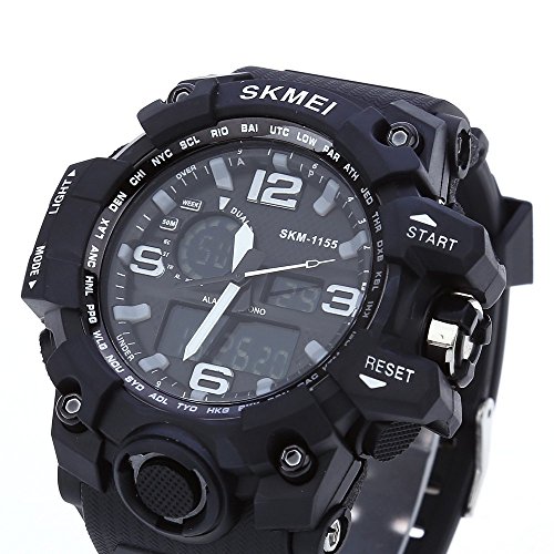 Leopard Shop SKMEI 1155 Herren LED Digital Dual Time Tag Alarm Licht Armbanduhr Wasser Widerstand schwarz