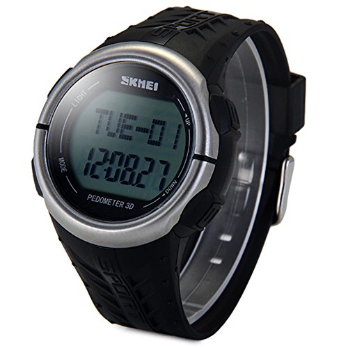 Leopard Shop SKMEI 1058 Multifunktionsuhr Schrittzaehler LED Herz Rate Tracking Armbanduhr Silber