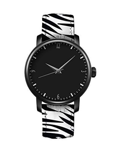 iCreat Uhr Vintage Lederausstattung Leichtmetall Damen Analoge Quarz Armbanduhr retro Schwarzweiss Zebra