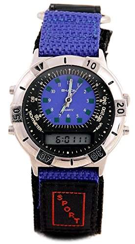 SHAON Mens Analogue Digital Watch Multicolour Velcro Band Blue Dial