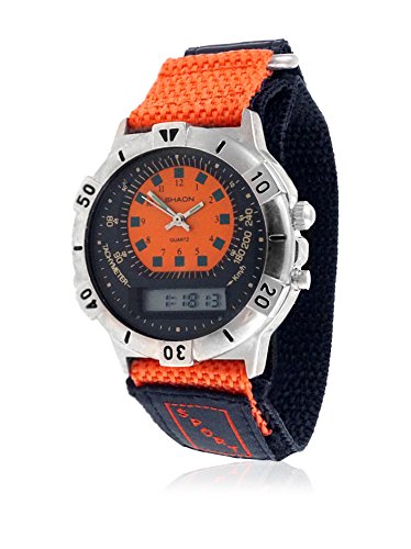 SHAON Mens Analogue Digital Watch Multicolour Velcro Band Orange Dial