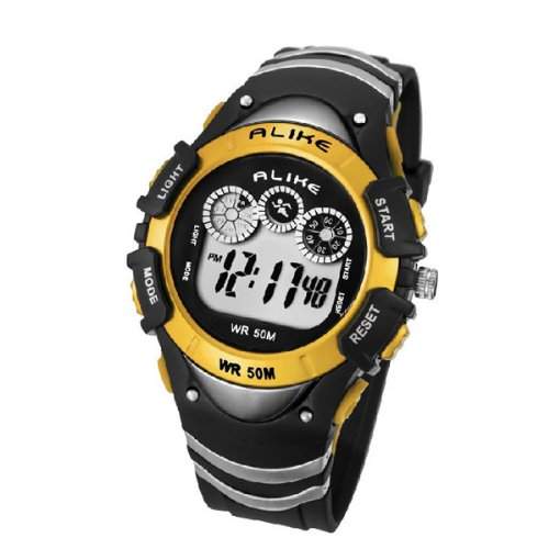 Pixnor GLEICHERMAssEN AK5106 50M wasserdicht Sport Studenten digitale Armbanduhr mit Datum Alarm Timer Night Light gelb