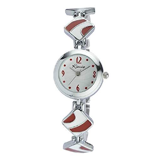 Pixnor KIMIO 432 Mode wasserdicht Damen Maedchen Runde Zifferblatt Quarz Armband Armbanduhr Rot + Weiss