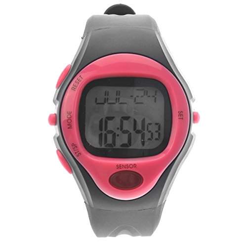 Pixnor 06221 wasserdichte Unisex Puls Herz Monitor Pulsmesser Sport digitale Uhr mit Datum Alarm Stoppuhr Rosig