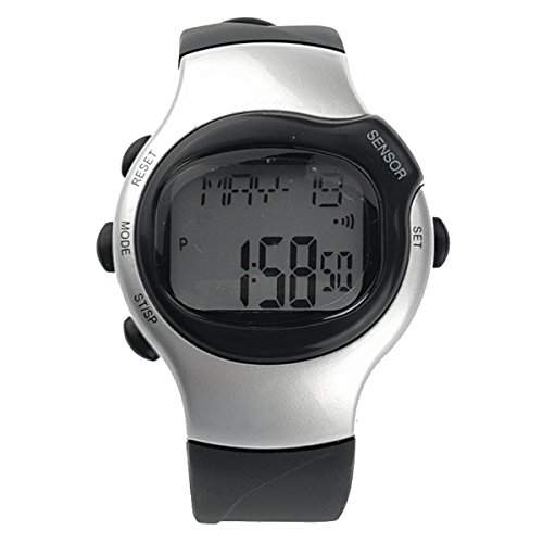 Pixnor R0925M Wasserdicht Sport Puls Monitor Pulsmesser Digitale Uhr mit Alarm Calendar Stoppuhr Silber + Schwarz