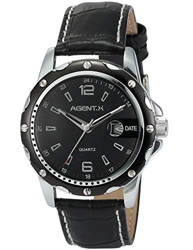 Agent X Herren Armbanduhr Quarzuhr Schwarze Armband aus Leder Datumanzeige AGX011