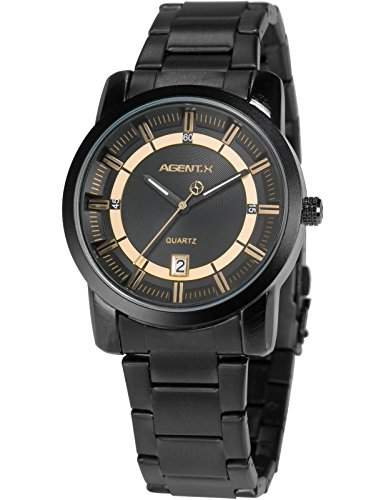 Agent X Herren Luxus Armbanduhr Analog Japanisches Quarz Datum Anzeige Stahl Band AGX129