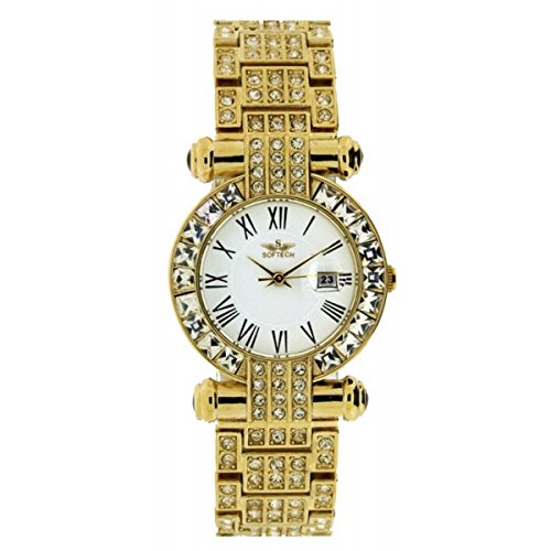 Marken Mode Damen Womens Diamante Wrist Watch Gold Analog Quarz