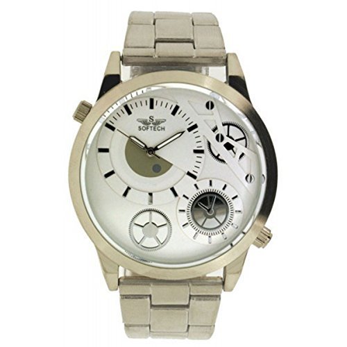 Silberne Farbe Softech Maenner s Metall Armband Analog Wrist Watch Mode Quarz mit einem zusaetzlichen Akku