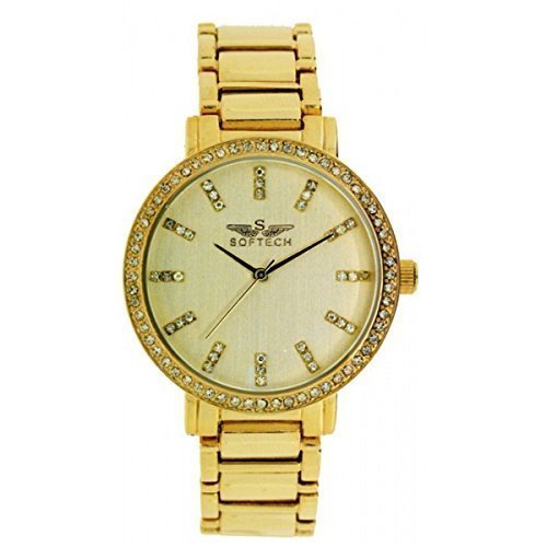 Neu Softech Damen Armband Diamante gesicht Designer Gold Armbanduhr