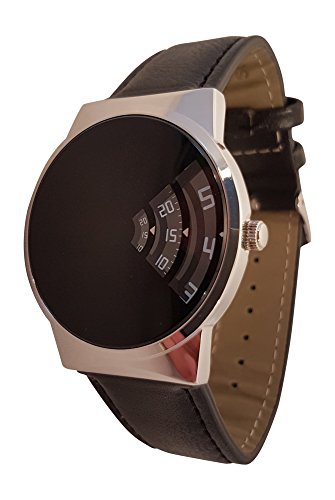 Sleek Softech Herren Designer Uhr mit Geschenkbox Schwarz Gesicht mit Jump Stunde Disk Display schwarz PU Lederband