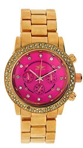 Neue Softech Rose Gold mit rosa Gesicht Diamante Armband Armbanduhr