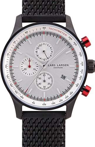 Lars Larsen Mens Quarz-Uhr mit weissem Zifferblatt Analog-Anzeige und Schwarz-Edelstahl-Armband 133CWCM