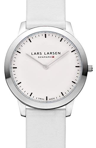 Lars Larsen René Unisex-Quarz-Uhr mit weissem Zifferblatt Analog-Anzeige und weisse Lederband 135SWWL