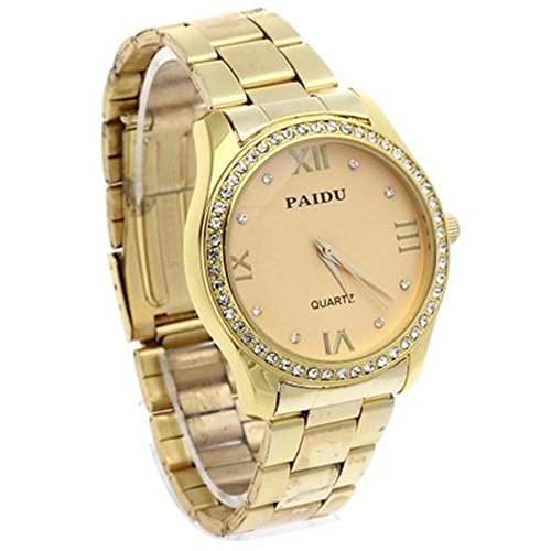 SSITG Damenuhr Armbanduhr Quarzuhr Luxus Golden mit Strass Wrist Watch Geschenk Gift