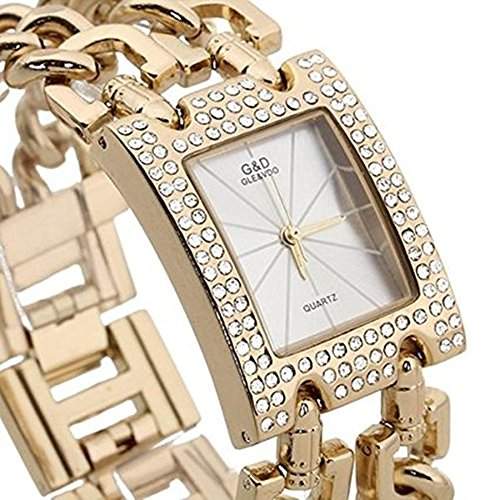 SSITG Damen Uhr Armbanduhr Armkette Quarz Armband Uhren mit Strass Goldfarbe Watch Gift Geschenk