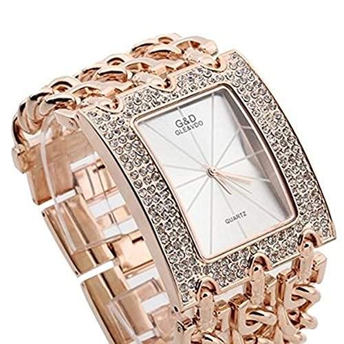 SSITG Damen Uhr Armbanduhr Quarzuhren Armband Armkette mit Strass Rosengold Geschenk Gift Watch