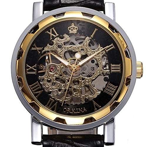 SSITG Uhr Skelett Handaufzugwerk Mechanisch Armbanduhr Uhr Herrenuhr Uhren schwarz Watch Geschenk Gift