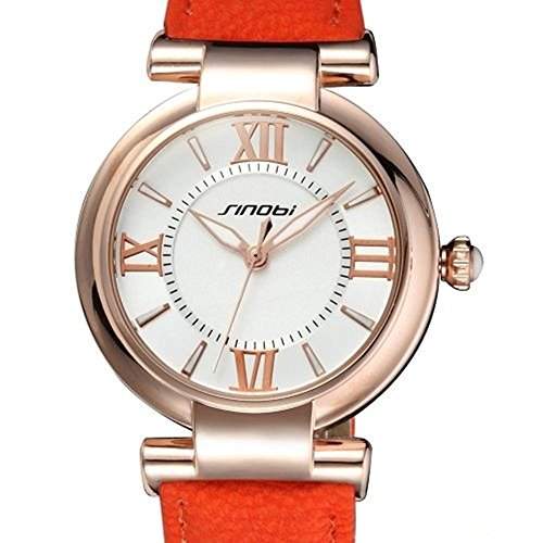 SSITG Uhr Quarz Damenuhr Armbanduhr Uhr Uhren Analog Watch Orange Leder Watch Geschenk Gift