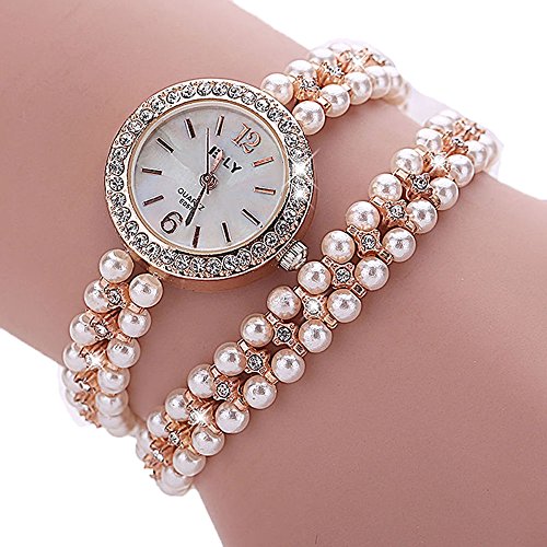 SSITG Damen Strass Perlen Armband Analoge Quarz rundes Zifferblatt Armbanduhr