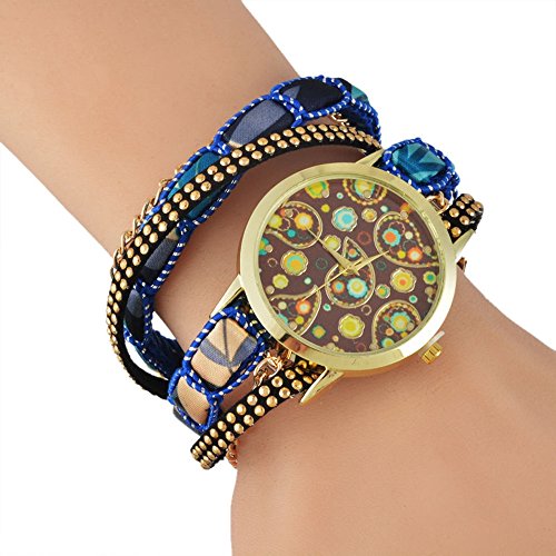 SSITG Armbanduhr Blau Retro Uhr Analoguhr Quarzuhr Wickelarmband