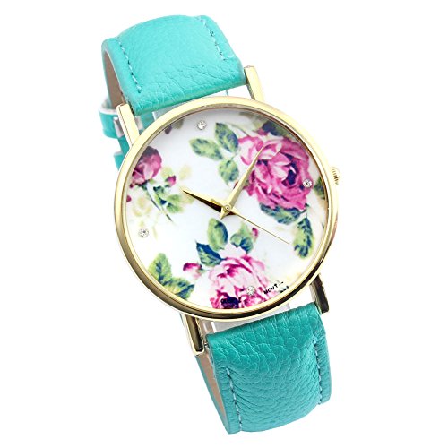 SSITG Uhr Vintage Rosen Retro Blume Basel Stil Quarzuhr Lederarmband Uhr watch Geschenk Gift 04