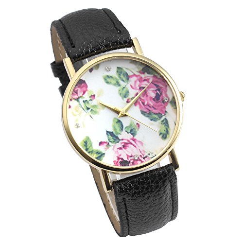 SSITG Uhr Vintage Rosen Retro Blume Basel Stil Quarzuhr Lederarmband Uhr watch Geschenk Gift 01
