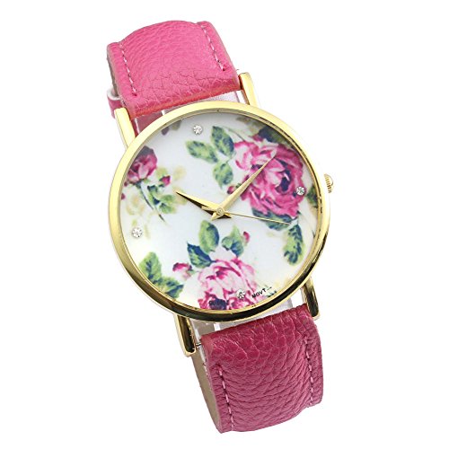SSITG Uhr Vintage Rosen Retro Blume Basel Stil Quarzuhr Lederarmband Uhr watch Geschenk Gift 05