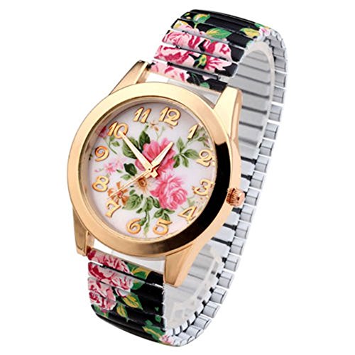 SSITG Armbanduhr Flexband Zugarmband Quartzuhr Armbanduhr Blumen Zahl Geschenk Gift