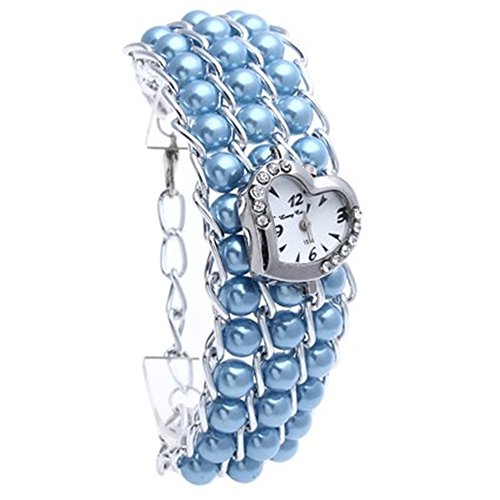 SSITG Uhr Armbanduhr Quarzuhren Armband mit Strass Kunstperlen Blau Geschenk Gift Watch
