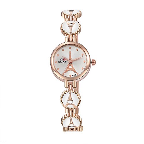 SSITG Armbanduhr Stahlband Quarzuhr Analog Watch Eiffelturm Rosegold 19cm