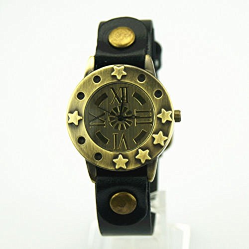 SSITG Leder Armbanduhr Vintage Retro Damenarmbanduhr Spangenuhr schwarz S 1